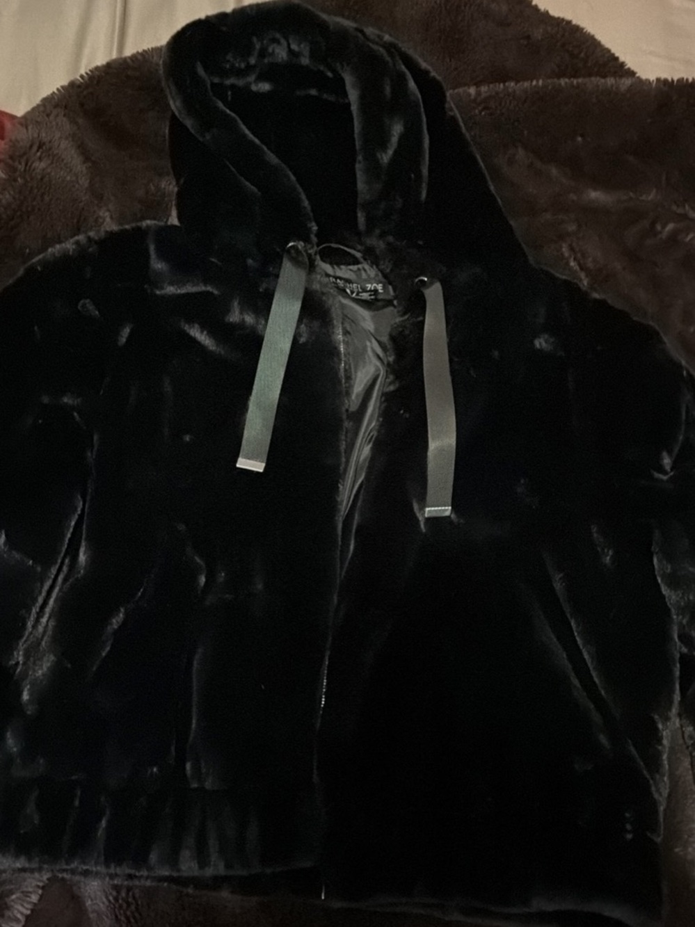 Rachel Zoe Black Faux Fur Hooded Coat